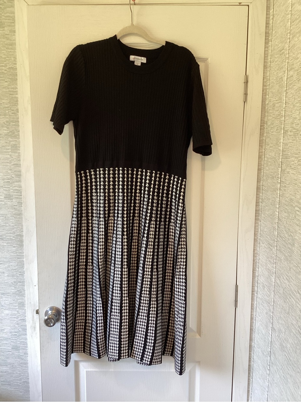 Liz Claiborne Black & White Houndstooth Midi Dress XL BNWT